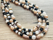 Load image into Gallery viewer, Neutral Gold Chunky Statement Necklace, multi Strand Beaded Jewelry Champagne gray glass jewelry, 3 strand chunky bib confetti fall necklace