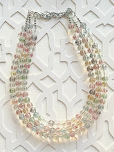 Load image into Gallery viewer, Rainbow Glitter Statement Necklace, rainbow round beaded jewelry, 3 strand bead silver green purple blue red resin ball bead chunky