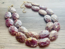 Load image into Gallery viewer, Drenched Cranberry Necklace, Double strand bright jewelry, big beaded chunky statement, summer necklace Marsala dark red maroon gold