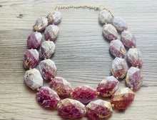 Load image into Gallery viewer, Drenched Cranberry Necklace, Double strand bright jewelry, big beaded chunky statement, summer necklace Marsala dark red maroon gold