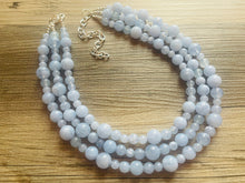 Load image into Gallery viewer, Light Blue Statement Necklace, chunky bib beaded jewelry, sky blue color block necklace, beaded acrylic bib jewelry periwinkle triple strand