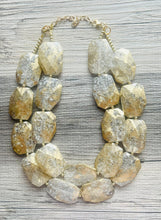 Load image into Gallery viewer, Gold & Crackle Resin chunky statement necklace, big beaded jewelry, gifts for women bib jewelry Multi-Strand metallic clear gold painted