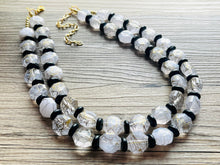 Load image into Gallery viewer, Black & Gold Jewel Statement Necklace, Chunky 2 Strand Jewelry, gold necklace, black white bib beaded necklace thick collar bead metal