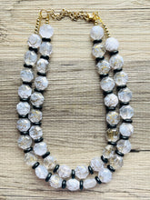Load image into Gallery viewer, Black & Gold Jewel Statement Necklace, Chunky 2 Strand Jewelry, gold necklace, black white bib beaded necklace thick collar bead metal