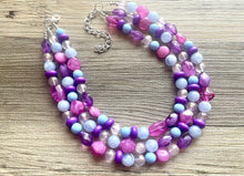 Load image into Gallery viewer, Summer Sunday Chunky Statement Necklace, pink purple blue beaded jewelry, Multi Strand Bib periwinkle Resin Beaded necklace bubblegum
