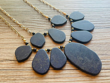 Load image into Gallery viewer, Vintage navy blue Beaded double necklace, dragon vein beaded statement necklace, everyday gold chunky layering necklace