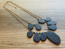 Load image into Gallery viewer, Vintage navy blue Beaded double necklace, dragon vein beaded statement necklace, everyday gold chunky layering necklace