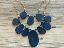 Load image into Gallery viewer, Vintage navy blue Beaded double necklace, dragon vein beaded statement necklace, everyday gold chunky layering necklace