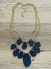 Load image into Gallery viewer, Vintage navy blue Beaded double necklace, dragon vein beaded statement necklace, everyday gold chunky layering necklace