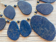 Load image into Gallery viewer, Vintage navy blue Beaded double necklace, dragon vein beaded statement necklace, everyday gold chunky layering necklace