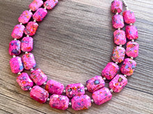 Load image into Gallery viewer, Paint splatter pink Necklace, 2 Strand Statement Jewelry, blue pink Chunky bib bridesmaid everyday bubble jewelry earrings, baby pink