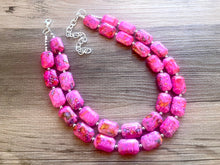 Load image into Gallery viewer, Paint splatter pink Necklace, 2 Strand Statement Jewelry, blue pink Chunky bib bridesmaid everyday bubble jewelry earrings, baby pink