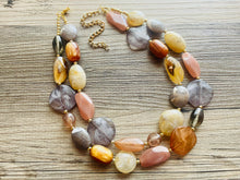 Load image into Gallery viewer, Coffee Shop Gold Statement Necklace, multi strand jewelry, big beaded chunky statement necklace, rosegold cream brown neutral champagne