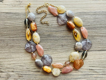 Load image into Gallery viewer, Coffee Shop Gold Statement Necklace, multi strand jewelry, big beaded chunky statement necklace, rosegold cream brown neutral champagne