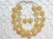 Load image into Gallery viewer, Champagne Crackle Chunky Statement Necklace, Big beaded jewelry, light brown statement chunky champagne jewelry, beaded earrings big bead