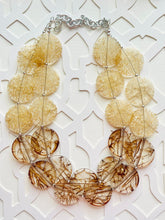 Load image into Gallery viewer, Champagne Crackle & Brown Chunky Statement Necklace, Big beaded jewelry, light brown chunky champagne jewelry, beaded earrings big bead