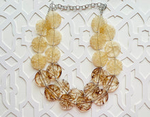 Load image into Gallery viewer, Champagne Crackle & Brown Chunky Statement Necklace, Big beaded jewelry, light brown chunky champagne jewelry, beaded earrings big bead