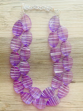 Load image into Gallery viewer, Textured Purple Statement Necklace, Big Beaded necklace, chunky beaded necklace wedding, lavender jewelry, white striped jewelry