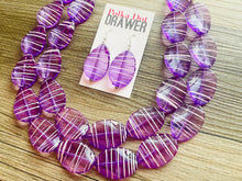 Load image into Gallery viewer, Textured Purple Statement Necklace, Big Beaded necklace, chunky beaded necklace wedding, lavender jewelry, white striped jewelry