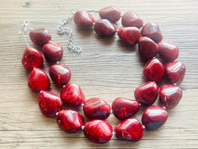 Load image into Gallery viewer, Deep red Chunky Statement Necklace, Big beaded jewelry, Double Strand Statement Necklace, Bib necklace, red bridesmaid wedding