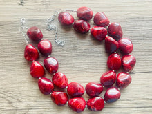 Load image into Gallery viewer, Deep red Chunky Statement Necklace, Big beaded jewelry, Double Strand Statement Necklace, Bib necklace, red bridesmaid wedding