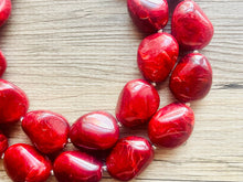 Load image into Gallery viewer, Deep red Chunky Statement Necklace, Big beaded jewelry, Double Strand Statement Necklace, Bib necklace, red bridesmaid wedding