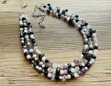 Load image into Gallery viewer, CHECKMATE I Couldn’t Lose Necklace, Black & White Statement Necklace, multi strand jewelry, big beaded chunky statement necklace, neutral