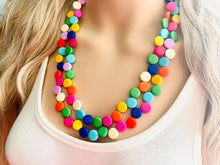 Load image into Gallery viewer, Rainbow Double Statement Necklace, Chunky Jewelry Big Beaded Necklace, colorful Necklace, baby pink blue green white Jewelry bubble Earrings