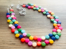 Load image into Gallery viewer, Rainbow Double Statement Necklace, Chunky Jewelry Big Beaded Necklace, colorful Necklace, baby pink blue green white Jewelry bubble Earrings