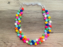Load image into Gallery viewer, Rainbow Double Statement Necklace, Chunky Jewelry Big Beaded Necklace, colorful Necklace, baby pink blue green white Jewelry bubble Earrings