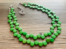 Load image into Gallery viewer, Green Double Statement Necklace, Chunky Jewelry Big Beaded Necklace, colorful Necklace, dark grass green white Jewelry bubble Earrings