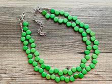 Load image into Gallery viewer, Green Double Statement Necklace, Chunky Jewelry Big Beaded Necklace, colorful Necklace, dark grass green white Jewelry bubble Earrings