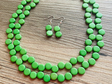Load image into Gallery viewer, Green Double Statement Necklace, Chunky Jewelry Big Beaded Necklace, colorful Necklace, dark grass green white Jewelry bubble Earrings