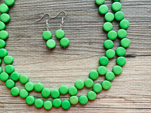 Load image into Gallery viewer, Green Double Statement Necklace, Chunky Jewelry Big Beaded Necklace, colorful Necklace, dark grass green white Jewelry bubble Earrings