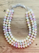 Load image into Gallery viewer, Day Glow Multi-Color Rainbow Necklace, pastel Chunky Statement Necklace Happy Bright Summer Jewelry, big beaded jewelry geometric white