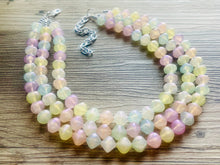 Load image into Gallery viewer, Day Glow Multi-Color Rainbow Necklace, pastel Chunky Statement Necklace Happy Bright Summer Jewelry, big beaded jewelry geometric white