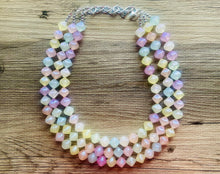 Load image into Gallery viewer, Day Glow Multi-Color Rainbow Necklace, pastel Chunky Statement Necklace Happy Bright Summer Jewelry, big beaded jewelry geometric white