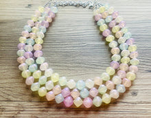 Load image into Gallery viewer, Day Glow Multi-Color Rainbow Necklace, pastel Chunky Statement Necklace Happy Bright Summer Jewelry, big beaded jewelry geometric white