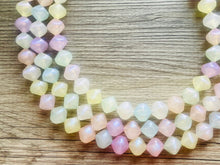 Load image into Gallery viewer, Day Glow Multi-Color Rainbow Necklace, pastel Chunky Statement Necklace Happy Bright Summer Jewelry, big beaded jewelry geometric white