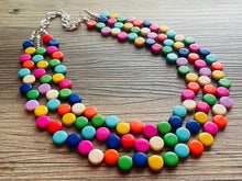 Load image into Gallery viewer, Tropical Rainbow Vacation Beaded Necklace, Colorful Jewelry Chunky statement necklace lentil beaded necklace jewelry red pink blue green