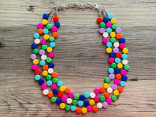 Load image into Gallery viewer, Tropical Rainbow Vacation Beaded Necklace, Colorful Jewelry Chunky statement necklace lentil beaded necklace jewelry red pink blue green