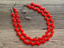 Load image into Gallery viewer, Tomato Red Orange Double Statement Necklace, Chunky Jewelry Big Beaded Necklace, colorful Necklace, Jewelry bubble Earrings