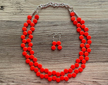 Load image into Gallery viewer, Tomato Red Orange Double Statement Necklace, Chunky Jewelry Big Beaded Necklace, colorful Necklace, Jewelry bubble Earrings