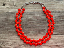 Load image into Gallery viewer, Tomato Red Orange Double Statement Necklace, Chunky Jewelry Big Beaded Necklace, colorful Necklace, Jewelry bubble Earrings
