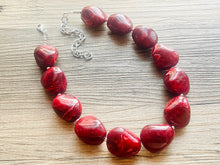 Load image into Gallery viewer, Red Swirl Necklace, single strand jewelry, big beaded chunky statement necklace, red resin painted bridesmaid necklace, bib necklace