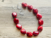 Load image into Gallery viewer, Red Swirl Necklace, single strand jewelry, big beaded chunky statement necklace, red resin painted bridesmaid necklace, bib necklace