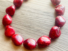 Load image into Gallery viewer, Red Swirl Necklace, single strand jewelry, big beaded chunky statement necklace, red resin painted bridesmaid necklace, bib necklace
