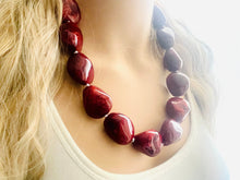 Load image into Gallery viewer, Red Swirl Necklace, single strand jewelry, big beaded chunky statement necklace, red resin painted bridesmaid necklace, bib necklace
