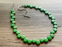 Load image into Gallery viewer, Green Single Statement Necklace, Chunky Jewelry Big Beaded Necklace, colorful Necklace, dark grass green white Jewelry bubble Earrings