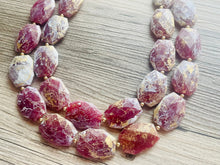 Load image into Gallery viewer, Drenched Cranberry Necklace, Double strand bright jewelry, big beaded chunky statement, summer necklace Marsala dark red maroon gold